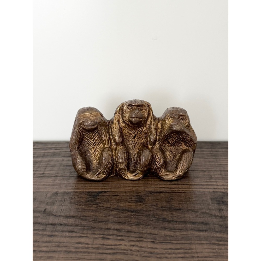 Vintage Miniature Brass Three Wise Monkeys Figurine See Hear Speak No Evil